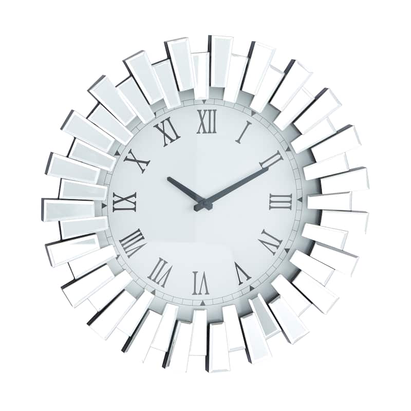 Silver Glass Mirrored Starburst Decorative Wall Clock