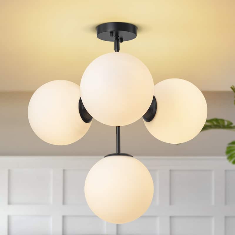 4-Light Modern Sputnik Frosted Glass Globe Bubble Pendant Light/ Semi-Flush Mount Light