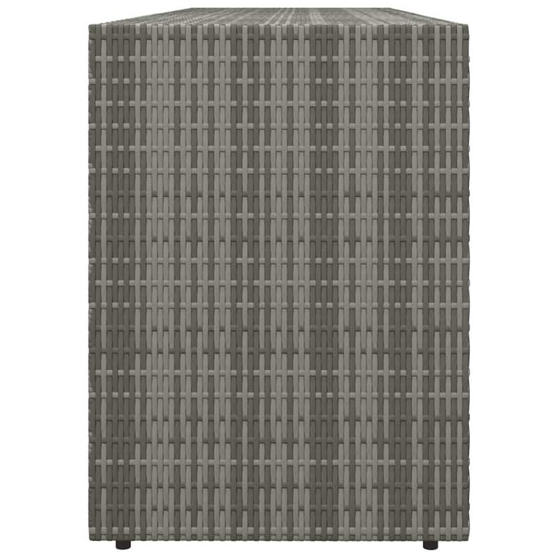 Outdoor Storage Cabinet, 78 Inch Gray Poly Rattan and Brown Solid Wood