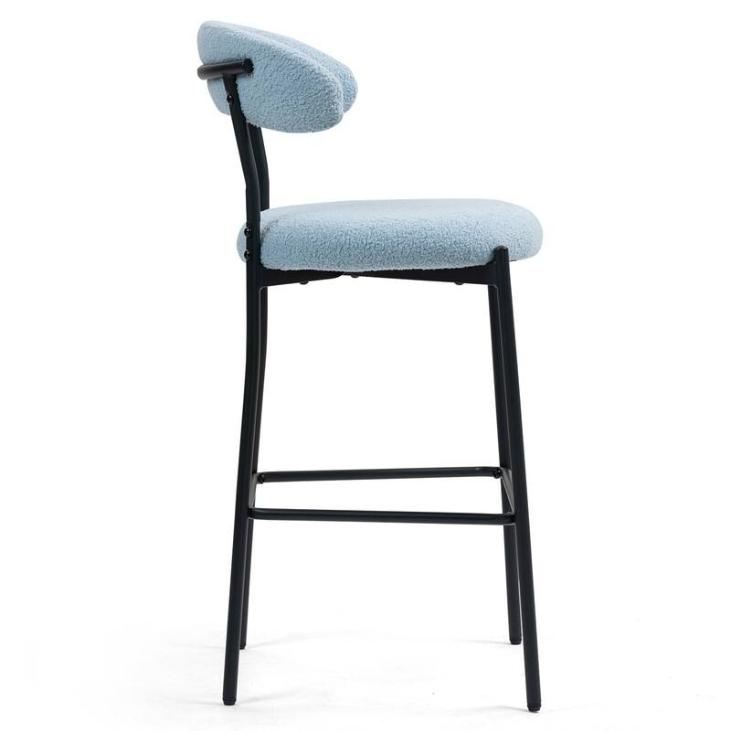 1 Count 26" Teddy Fabric Counter Height Bar Stool with Footrest, Black Powder-Coated Base