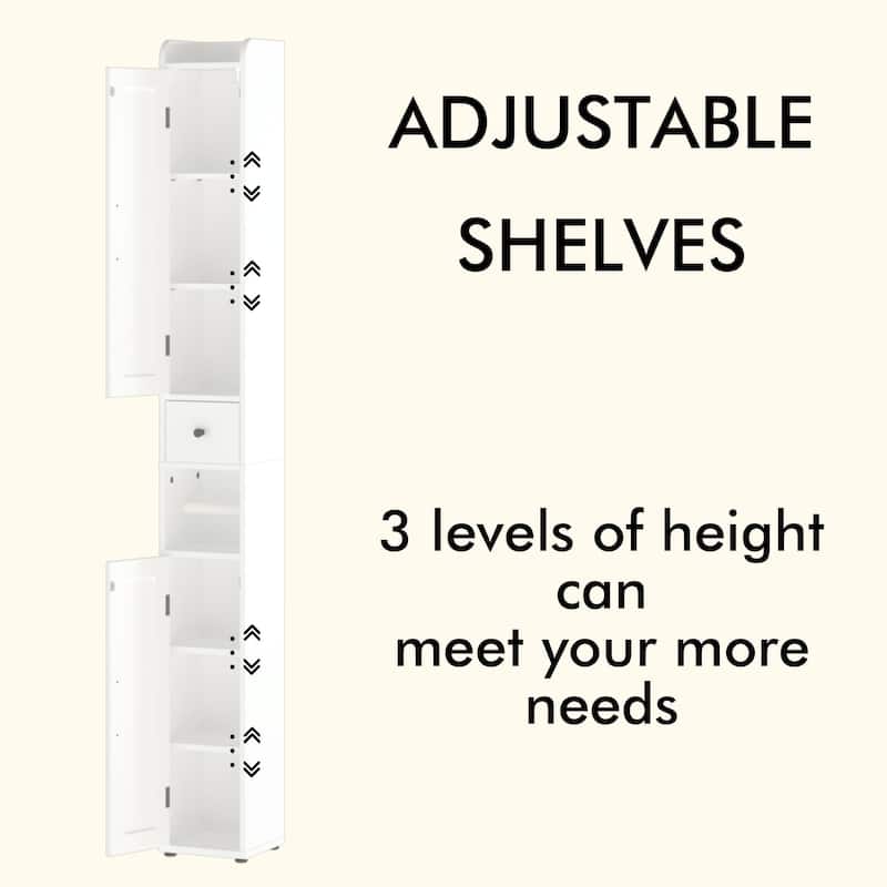 67.51" Tall Freestanding Storage Cabinet with Adjustable Shelves, Slim 2 Doors for Bathroom and Kitchen