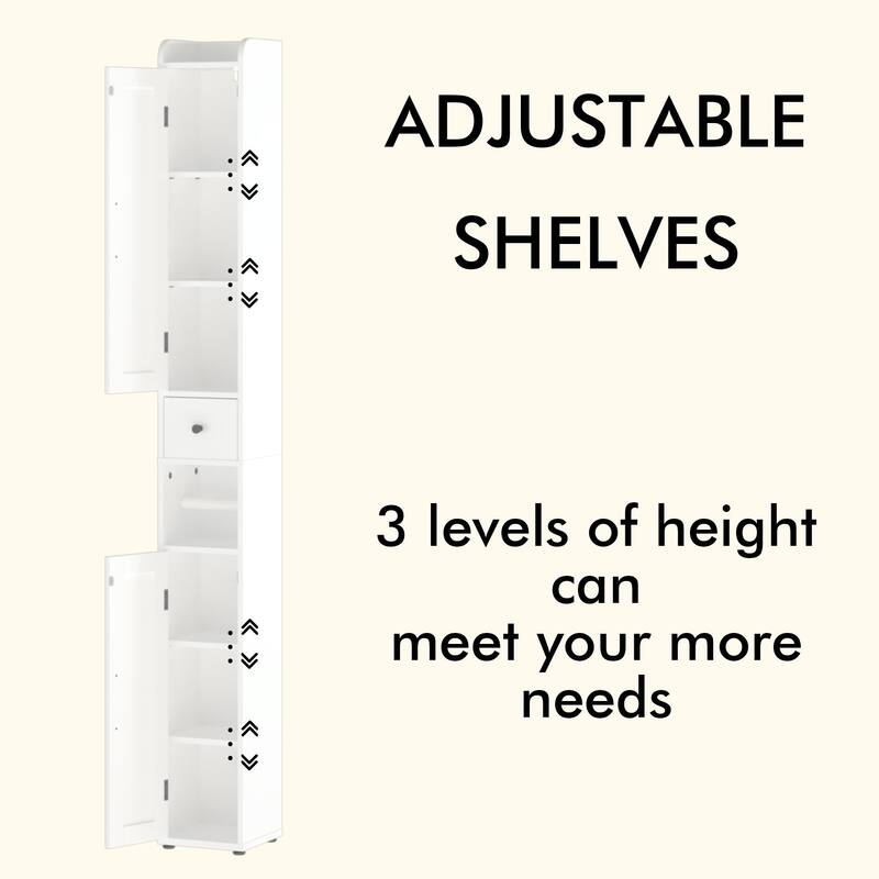 67.51" Tall Slim Storage Cabinet – 2 Doors, Adjustable Shelves, Anti-Tip, White (For Bathroom/Kitchen/Small Spaces)‌