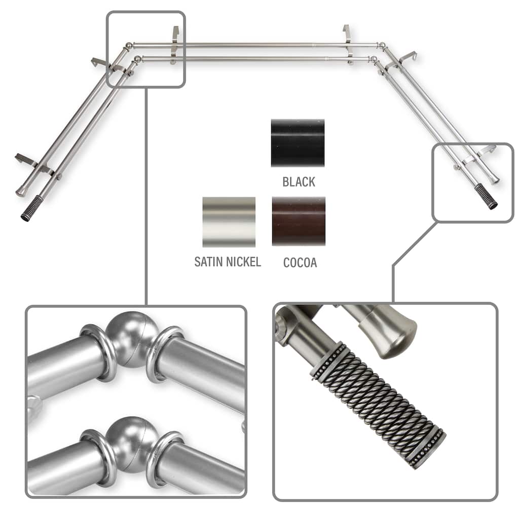InStyleDesign Yarn 13/16" Double Bay Window Curtain Rod