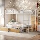 preview thumbnail 1 of 12, Industrial Minimalist Twin Over Full Metal Bunk Bed with Drawer and Lateral Storage Ladder and Wardrobe,Elegant Children Bed White