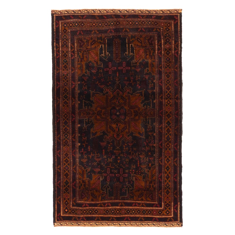 ECARPETGALLERY Hand-knotted Teimani Black, Burnt Orange Wool Rug - 3'9 x 6'4