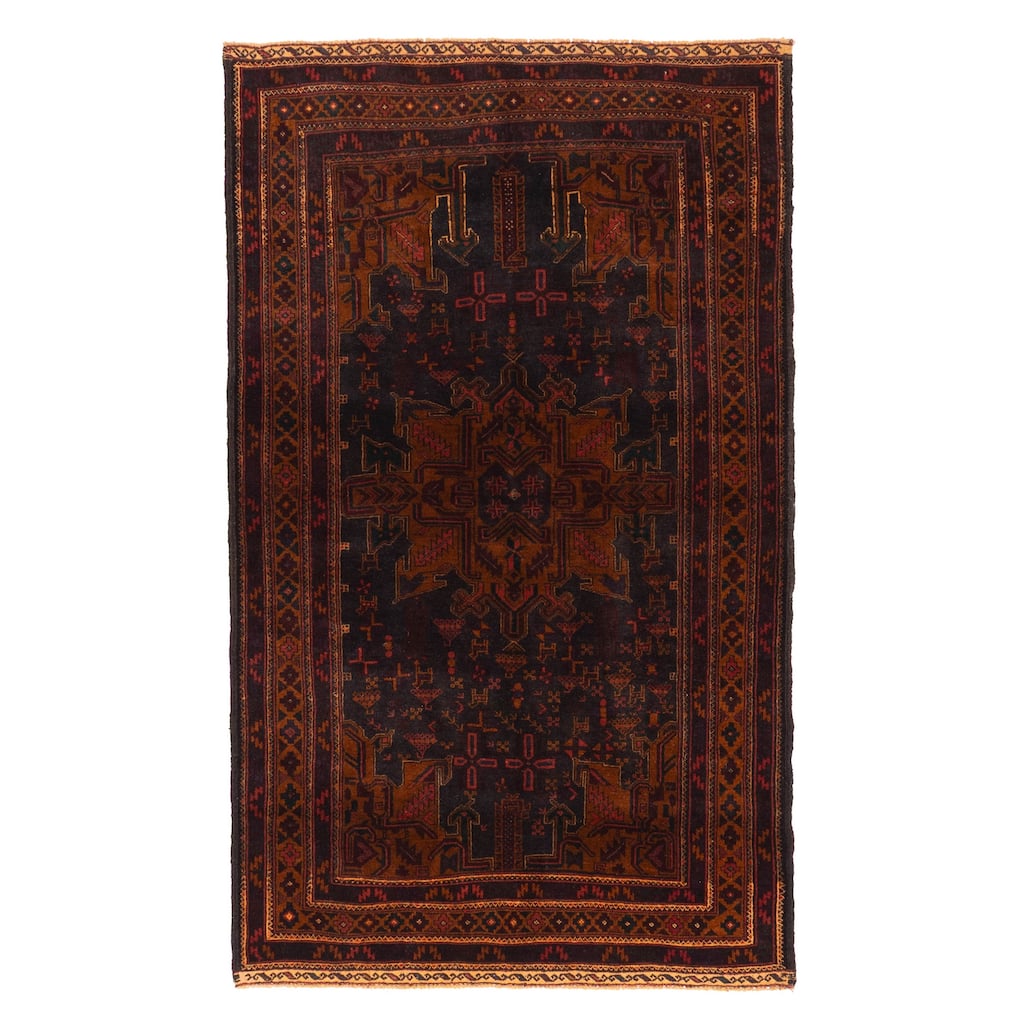 ECARPETGALLERY Hand-knotted Teimani Black, Burnt Orange Wool Rug - 3'9 x 6'4
