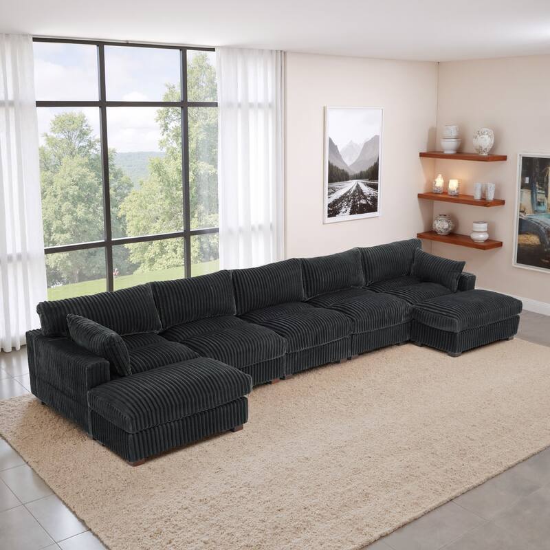 Oversized U-shaped Plush Modular Sectional Sofa Set - 7-piece/Grey