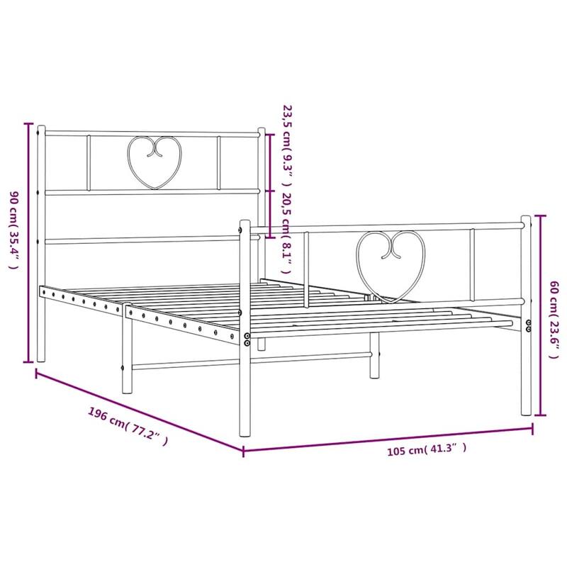 vidaXL Twin Metal Bed Frame with Headboard, Black, No Mattress - 77.2" x 41.3" x 35.4"