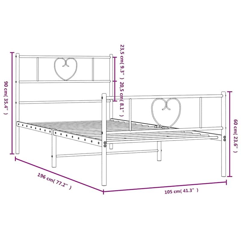 vidaXL Twin Metal Bed Frame with Headboard, White, No Mattress - 77.2" x 41.3" x 35.4"