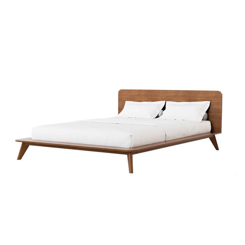 Stacy King Size Bed w Panel Headboard, Angled Legs, Walnut Brown Wood