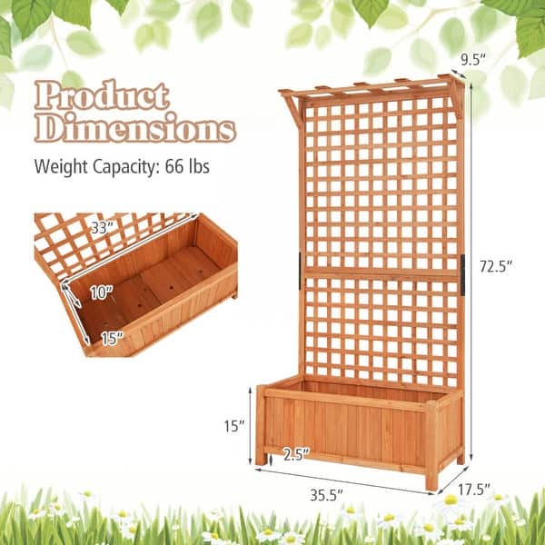 Raised Garden Bed with Trellis and Hanging Roof-Natural - 35.5