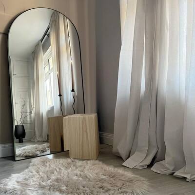 Arched Full-Length Standing Wood Floor Mirror