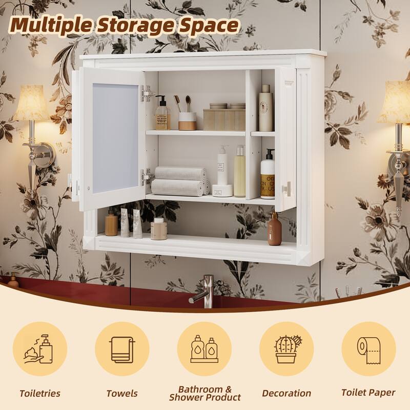 35"Bathroom Wall Cabinet with Mirror, Wall Mounted Medicine Cabinet with Open Shelf, Mirrored Door Over Toilet Storage Cabinet