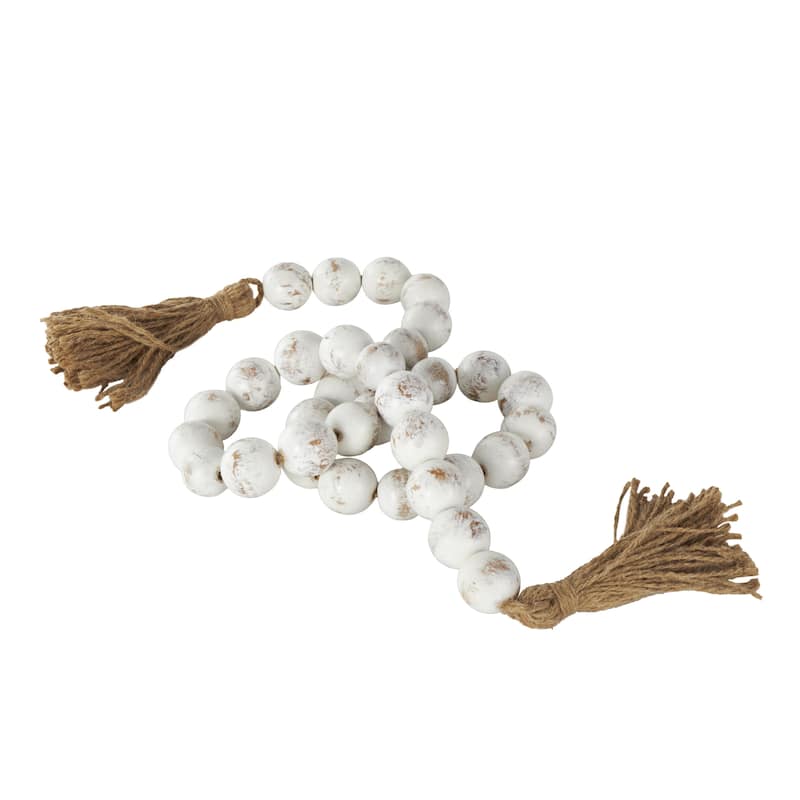 Brown Glass Handmade Round Extra Long Frosted Orb Beaded Garland with Tassel with Knotted Jute Rope