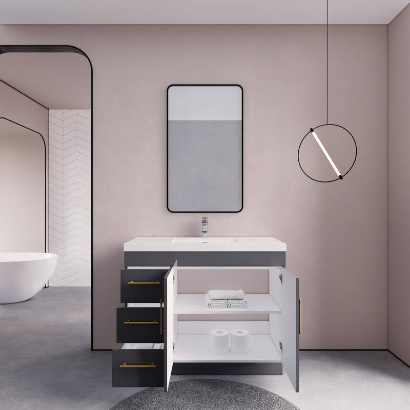 Eliza 42'' Freestanding Vanity (Left Drawers) with Single Sink