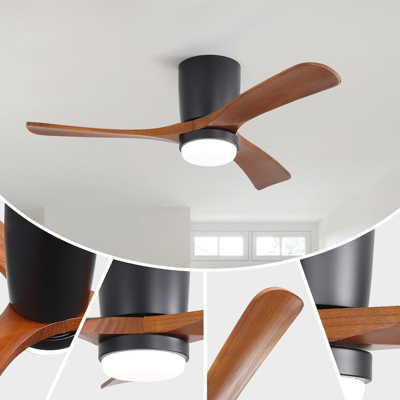 Sofucor 42" Low Profile Flush Mount Ceiling Fan with Lights Remote Control,with 3 Solid Wood Blades,Reversible,Dimmable