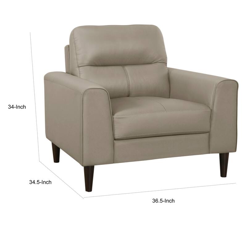 Willow 37 Inch Accent Chair, Beige Top Grain and Faux Leather, Solid Wood