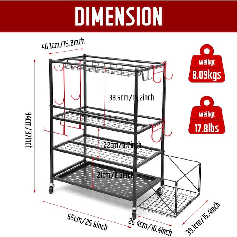 Outdoor Toy Storage, Garage Organization, Sports Equipment Organizer, Yoga Mat Storage with Hooks and Basket