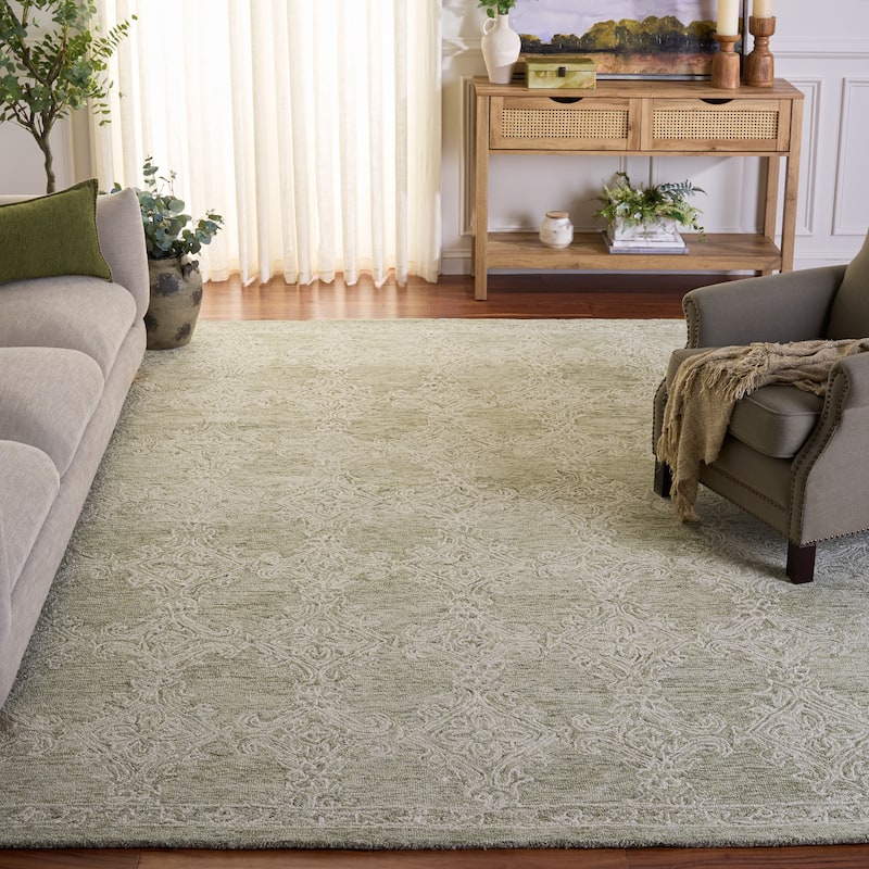 SAFAVIEH Handmade Abstract Aintzane Wool Rug - 9' x 12' - Green/Ivory