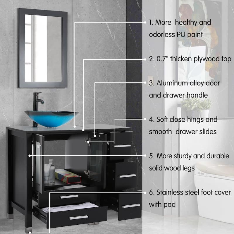 36" Bathroom Vanity with Sink Set Side Cabinet