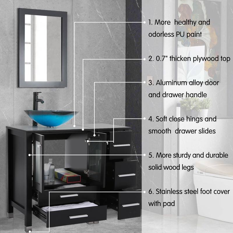 72" Bathroom Vanity Set with Vessel Sink Side Cabinet Combo