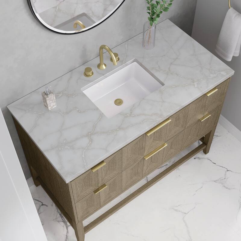 Emmeline 48" Single Vanity, Pebble Oak w/FreePower Wireless Charger