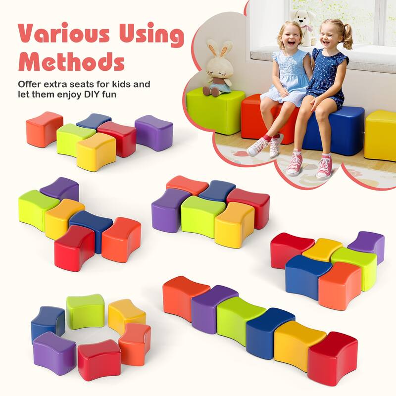 6-Piece Colorful Soft Sponge Cushion PU Leather Cover Stackable Seats Kids Stools - 14.5" x 10" x 10"