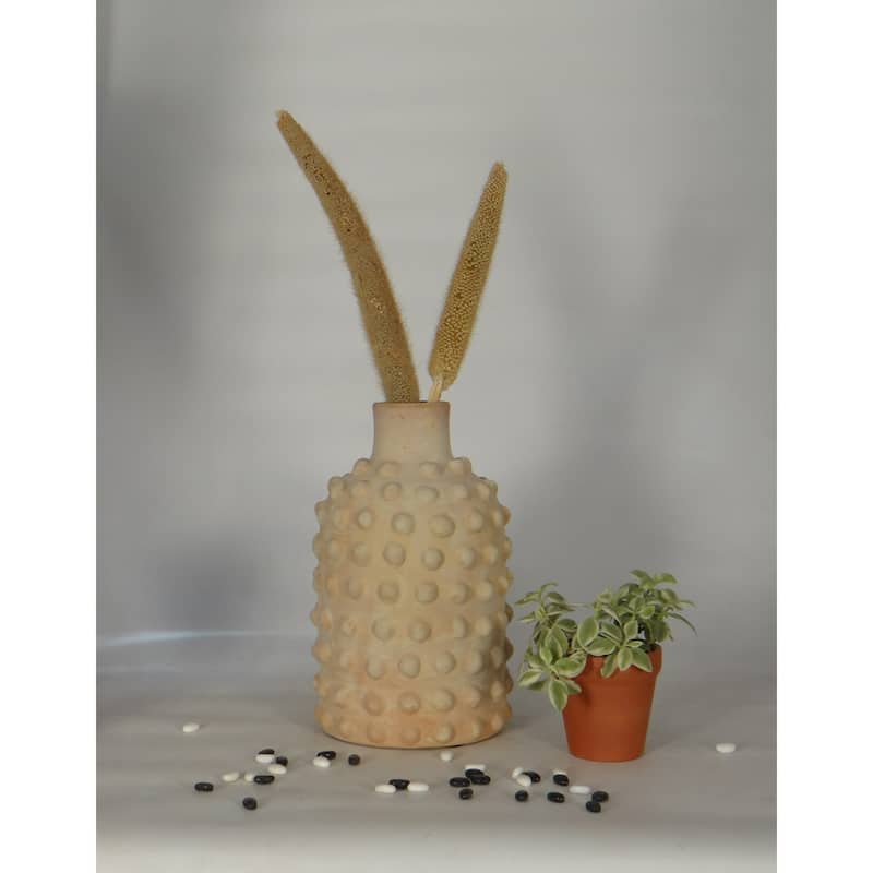 Solid Fully Beaded Terracotta Vase - 12.25" - Brown