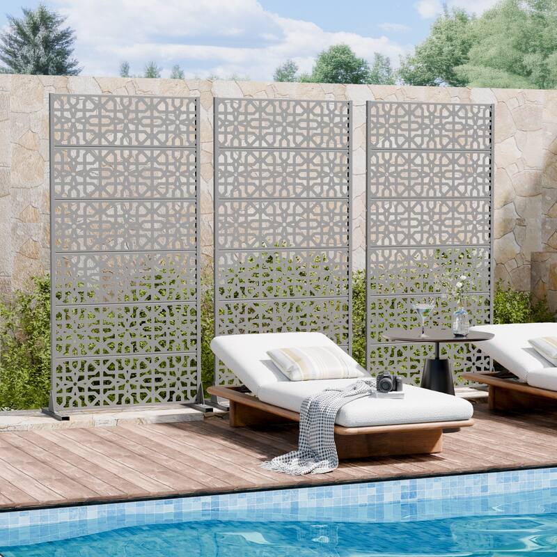 Rectangle Outdoor Privacy Screens Metal Screen Fence Panel Set of 2