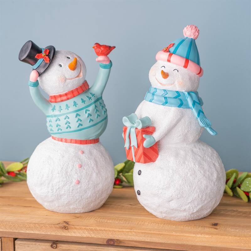 Set of 2 Whimsical Snowman Christmas Tabletop Figurines 14"
