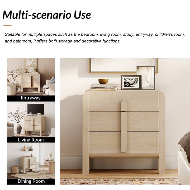 WAMPAT Modern Wood 3-Drawer Dresser With Curved Profile Design, Mid Century Dresser Organizer Storage For Bedroom,Living Room