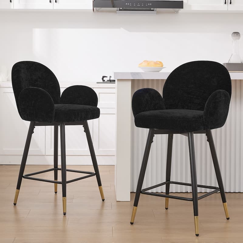 Upholstered Swivel Counter Stools with Arms Set of 2 - 38.6"H * 22.83"W * 22.83"D