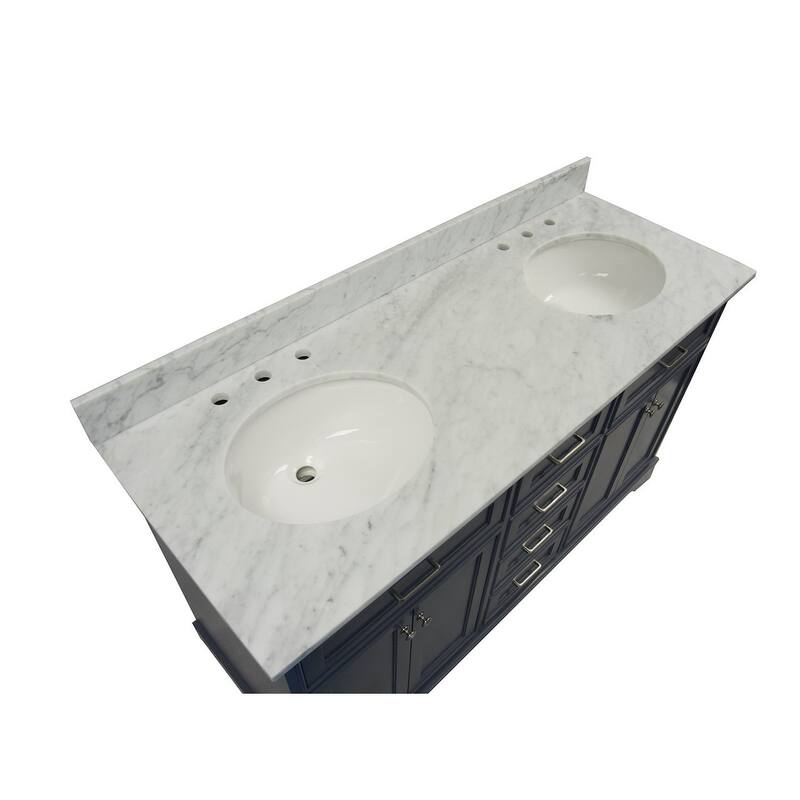 KitchenBathCollection Aria 60" Double Bathroom Vanity with Carrara Marble Top