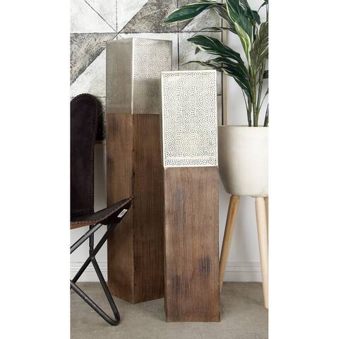 Brown Wood Contemporary Hurricane Lamp - 8 x 8 x 43