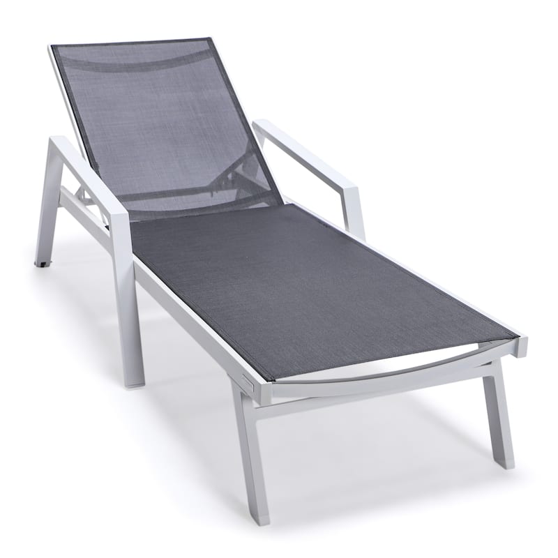 Marlin Rust-Resistant Aluminum Chaise Lounge - Adjustable 4-Position Outdoor Tanning Chair with Armrests - Black