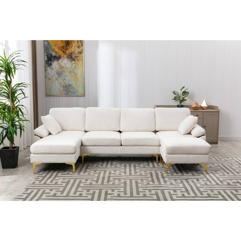 L-Shaped Living Room Sectional Sofa, Convertible Modular Sofa with Gold