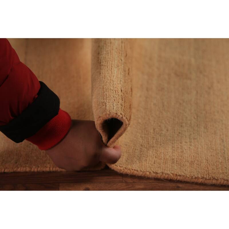 Modern Gabbeh Oriental Area Rug Hand-Knotted Yellow Wool Carpet - 6'6" x 9'10"