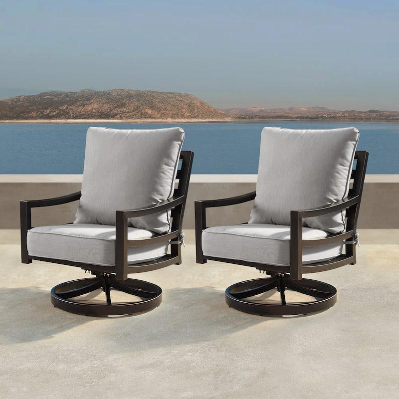 Aluminum Outdoor Deep Seating Swivel Rocking Club Chairs in Antique Copper Finish with Thick Grey Polyester Cushions (set of 2)