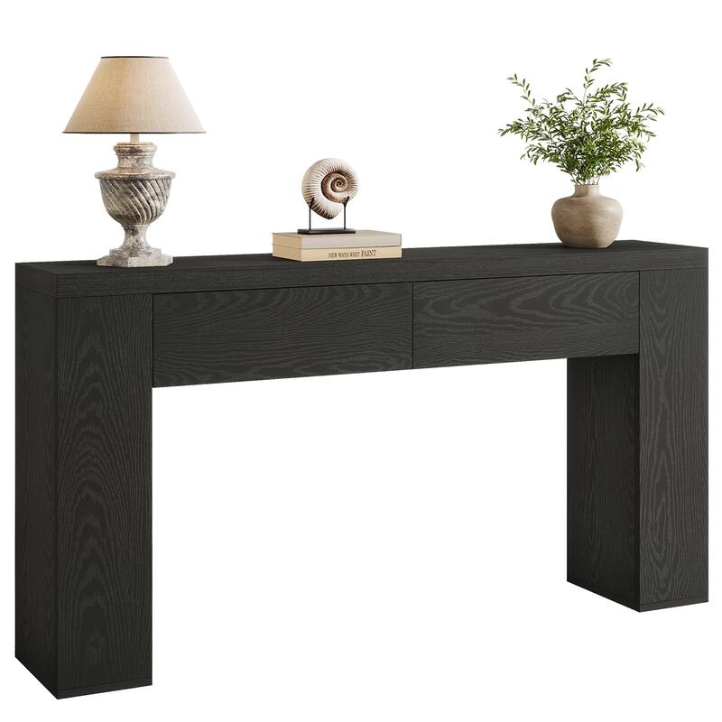 63-Inch Wooden Console Table with 2 Hidden Drawers, Sofa Table for Living Room, Hallway, Entrance, Foyer