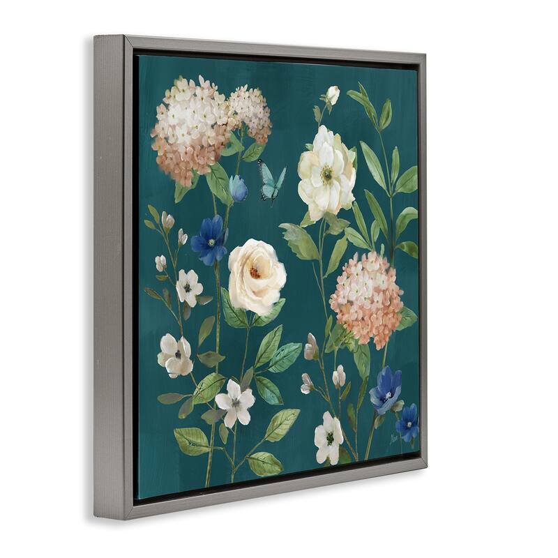 Stupell Bright Garden Blooms on Green Framed Floater Canvas Wall Art Design By Nan