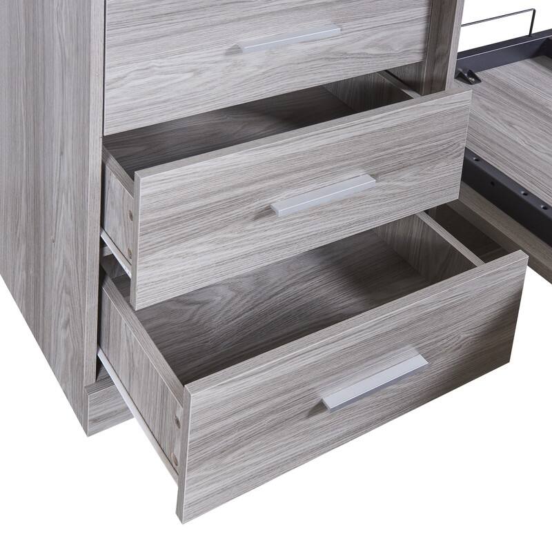 Clever Design Murphy Bed with Multiple Storage Shelves and Drawers,Twin/Full Size