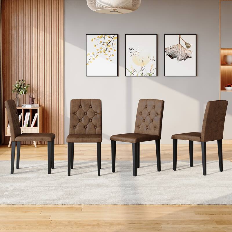 Upholstered Dining Chairs Set of 4, Button Tufted Dining Chair with Metal Legs, Modern Suede Fabric Side Chair with Backrest