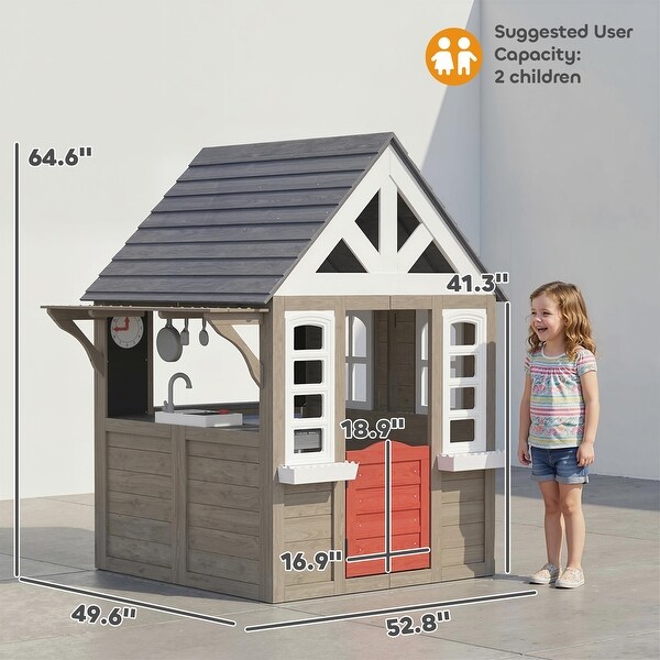Qaba Outdoor Playhouse, Wooden Kids Cottage with Dog Door, Flower