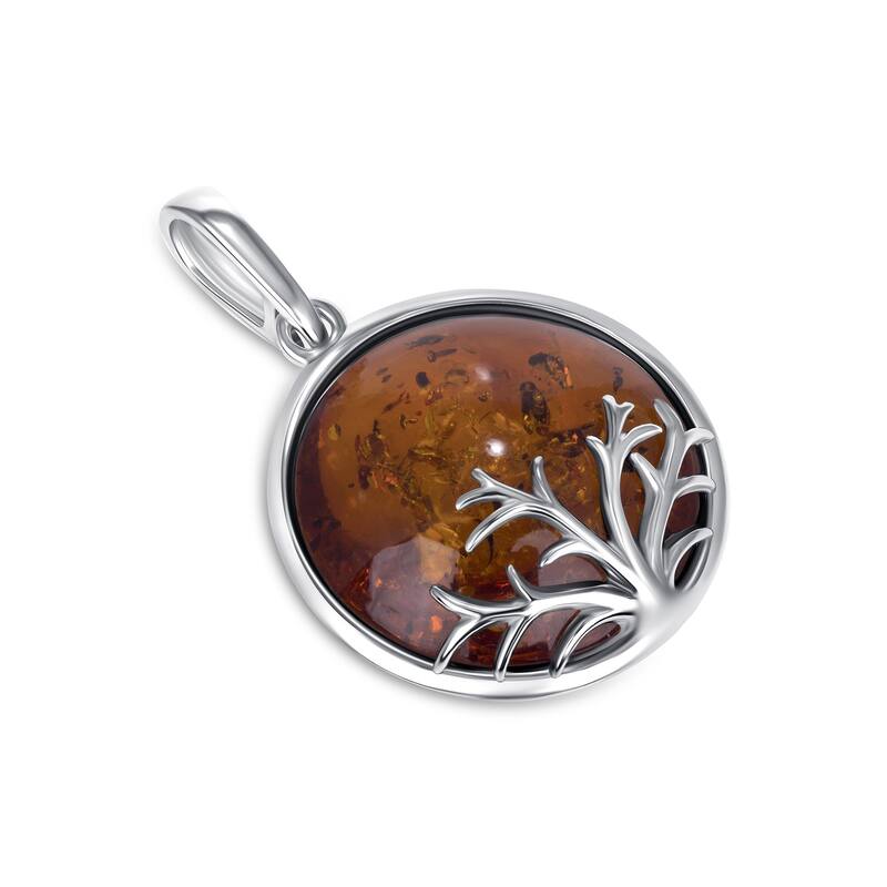 Baltic Amber Tree Pendant Necklace in Sterling Silver
