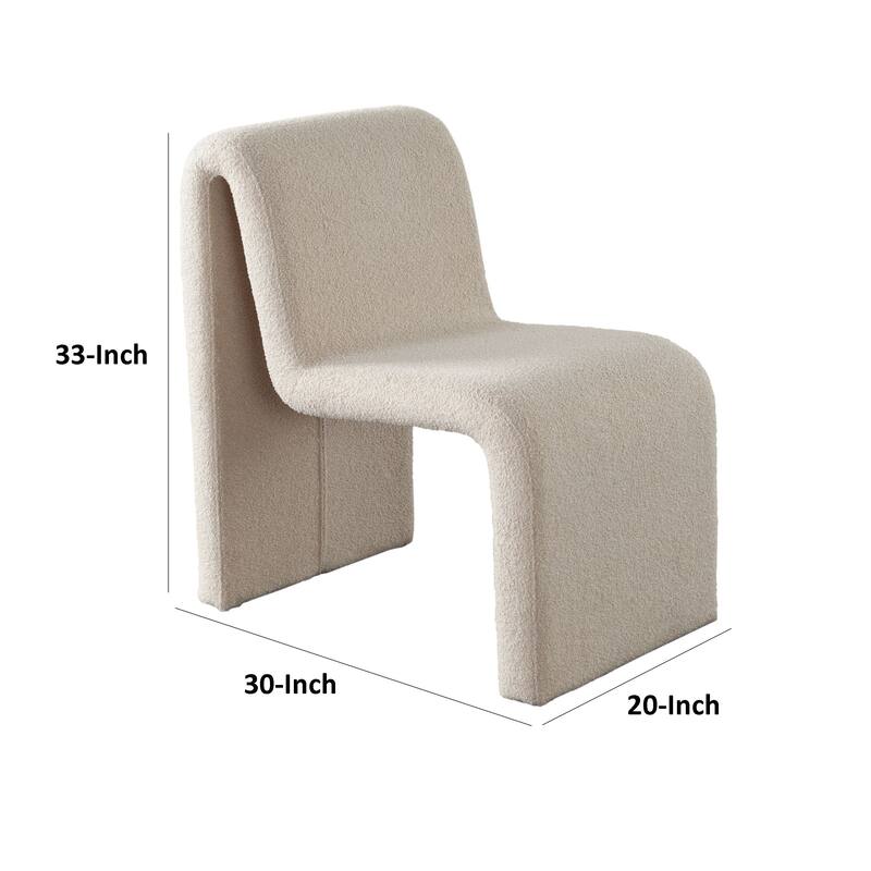 Nena Armless Dining Chair, Curved Light Camel Brown Shearling Fabric