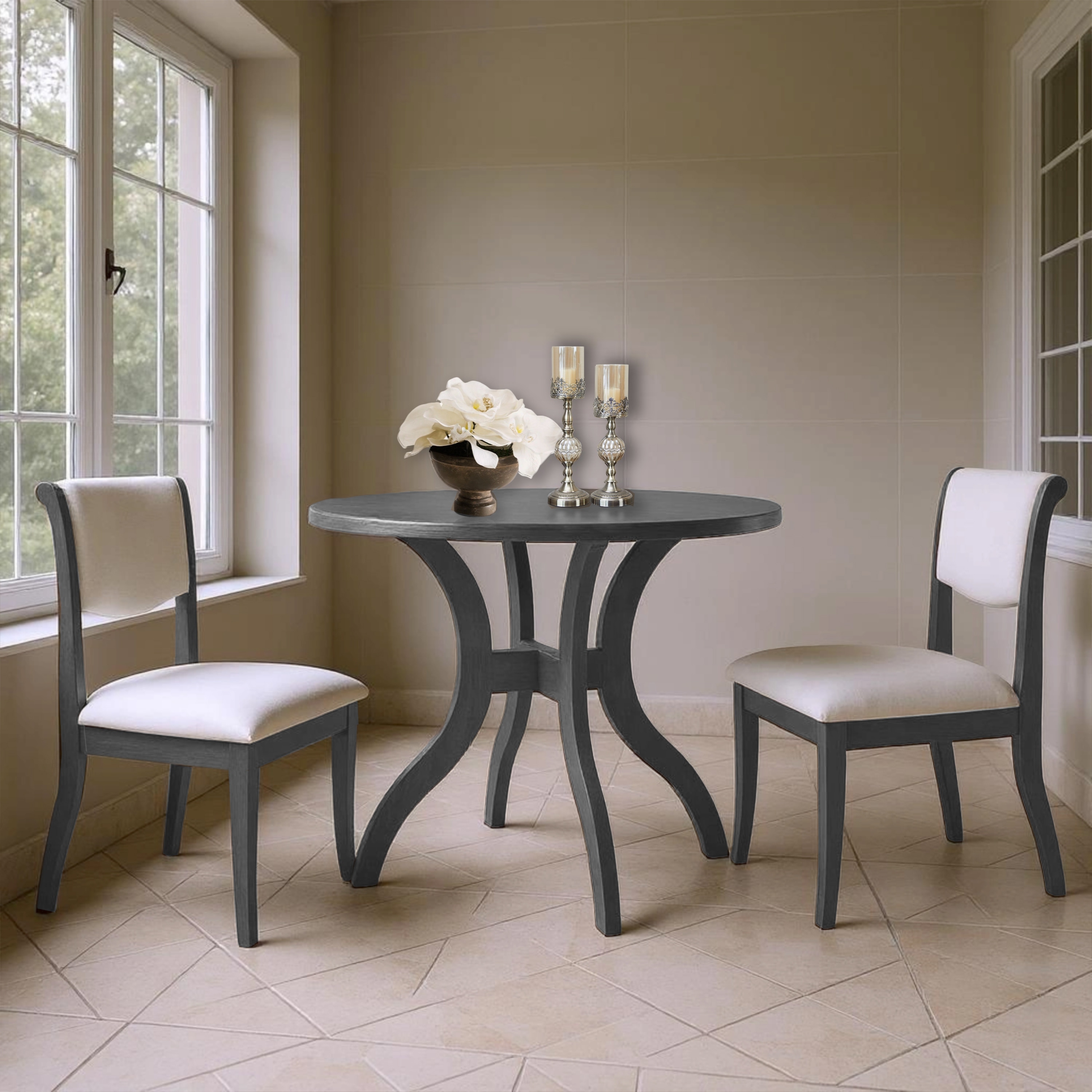 Breakfast Nook Round Dining Table Set with 2 Upholstered Side Chairs