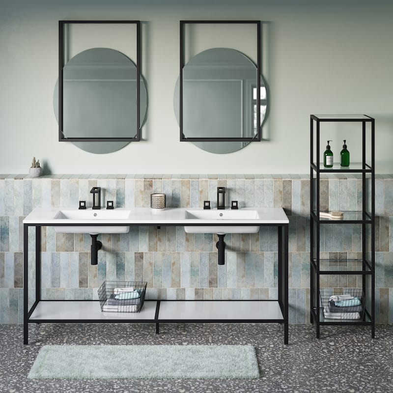 Pierre 16"X65"X14" Freestanding Linen Cabinet In Matte Black