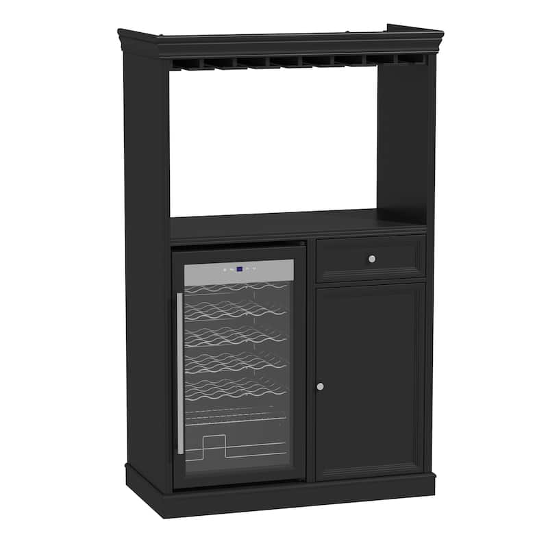 Wine Bar Cabinet with Mini Fridge Space & 34 Bottle Wine Cooler, 39" Coffee Bar Cabinet Freestanding Buffet Sideboard