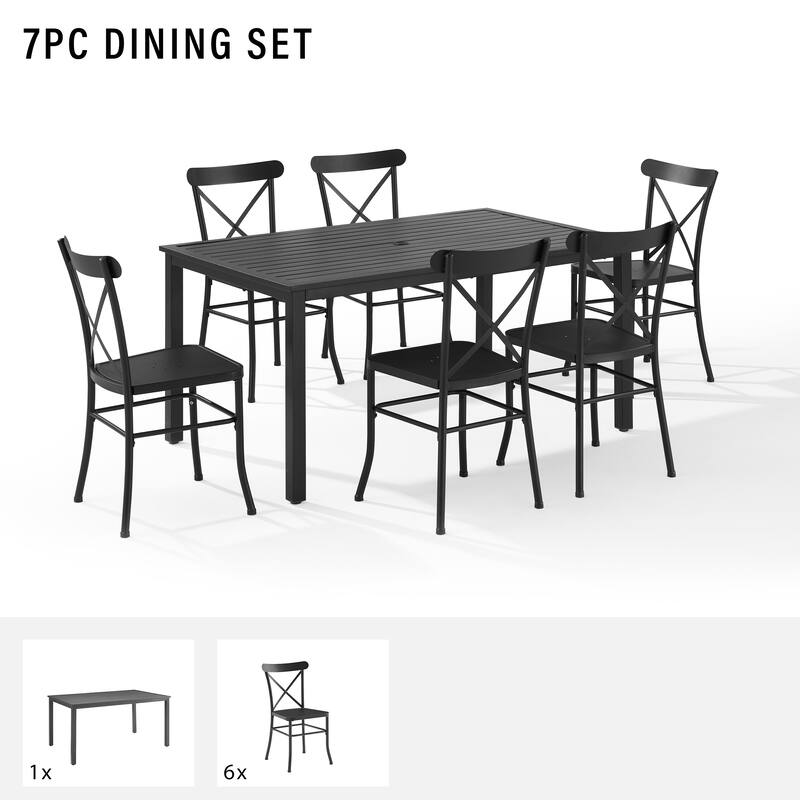 Crosley Astrid 7Pc Outdoor Metal Dining Set - 86"x109"x34.88"
