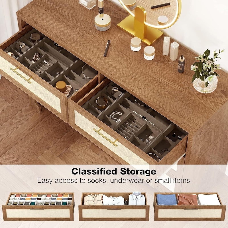 GAOMON 6 Drawers for Bedroom,Farmhouse Burlap Wide Closet Dressers Chest of Drawers
